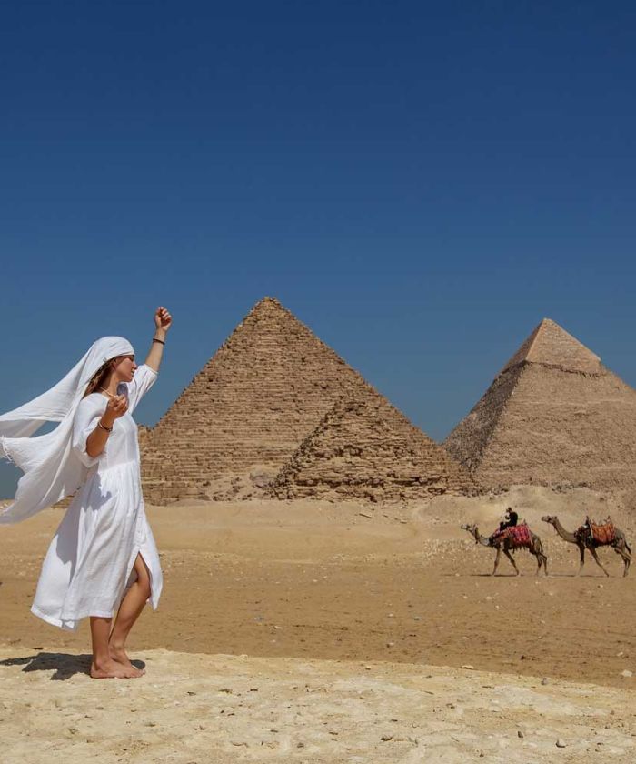 Tourist Enjoying the view of the Pyramids 