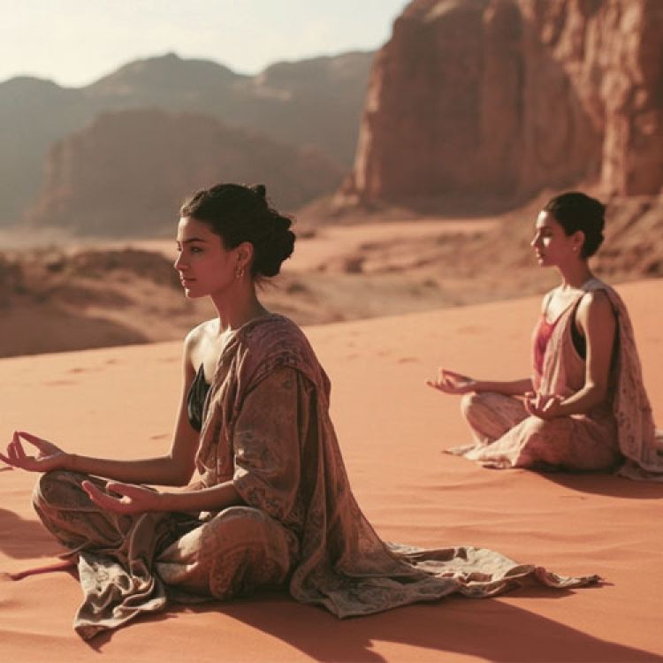 Tourists doing Yoga at Wadi Rum