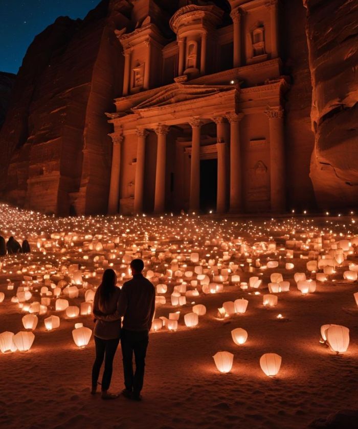 Couple enjoying Petra by night 