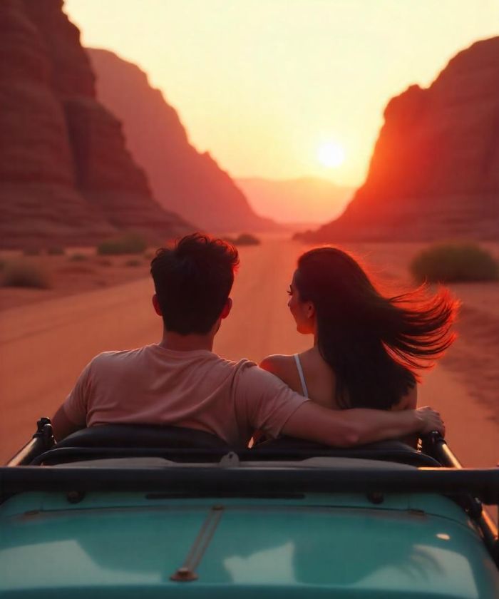 Couple enjoying a  jeep tour