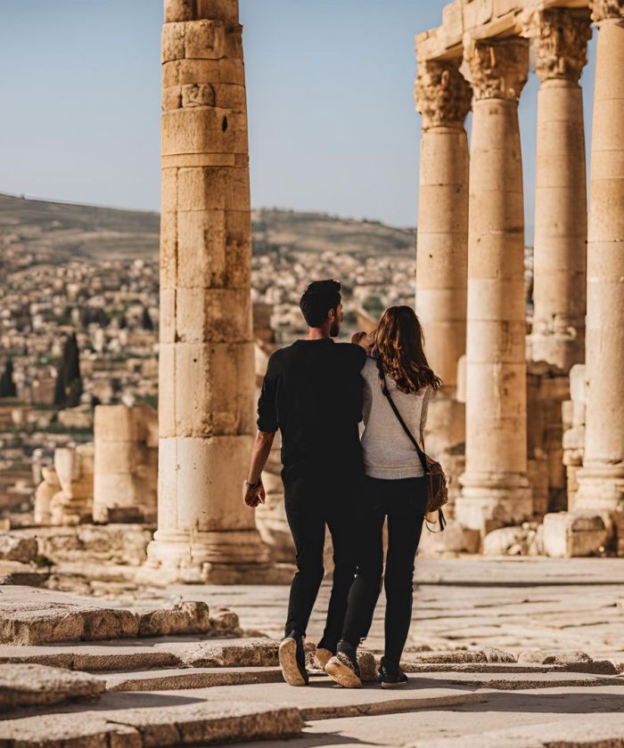 Tourists Enjoying a Jerash Honeymoon Experience