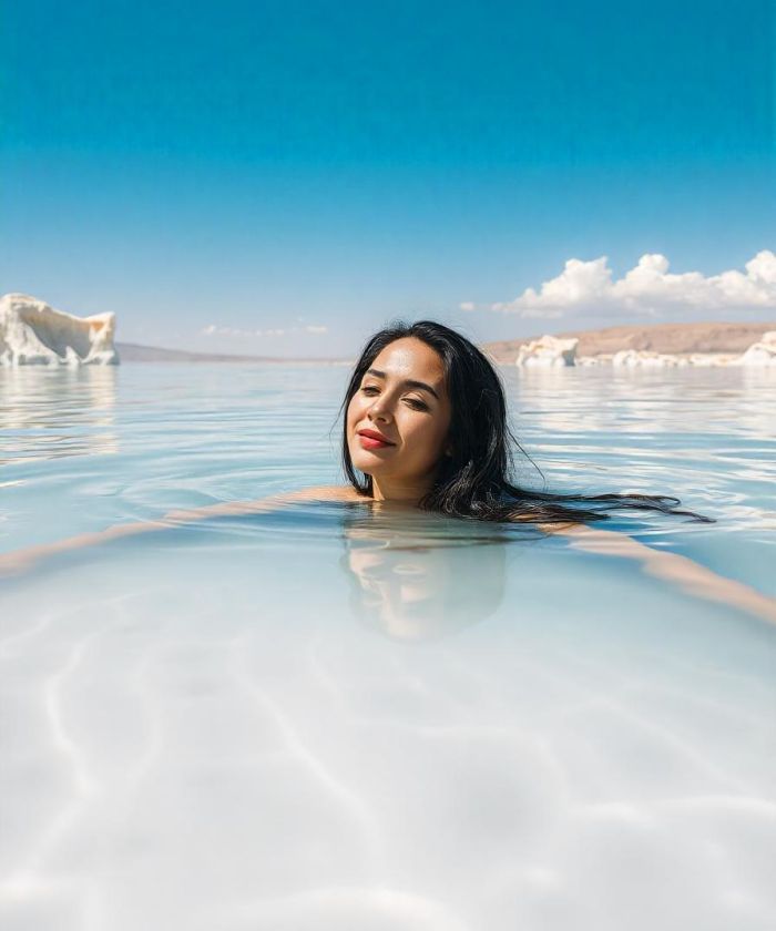 Tourist Experiencing the Calming effects of the Dead Sea