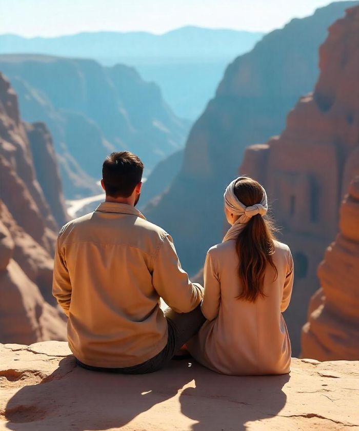 Couple enjoying the wadi rum view 