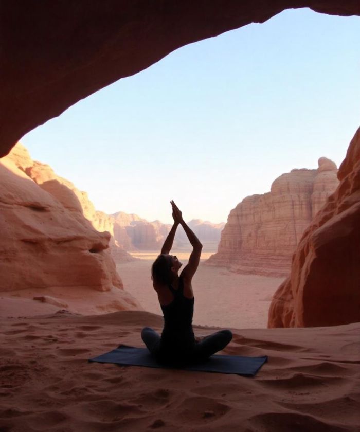 Tourist doing Yoga at Wadi Rum